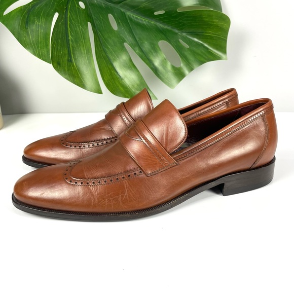 Johnston & Murphy Made in Italy brown leather dress shoes Sz 10.5M 24-0730 - Picture 13 of 14